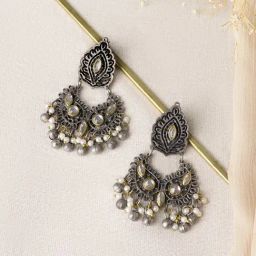Teejh Ethnic Ruhsali Gold and Silver Oxidized Jhumki Earring-image-82