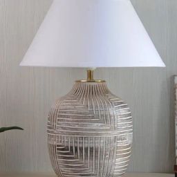 Kapoor Lamp Shades Distress White Wood Cumberland Carved Cotton Shade Table Lamp-image-85