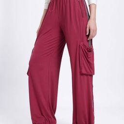 glitchez Women Mid-Rise Side Stripes Baggy Fit Cargos with Toggle Hem-image-27