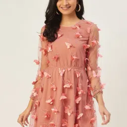 DODO & MOA Peach Self Pattern A-Line Dress-picture-1