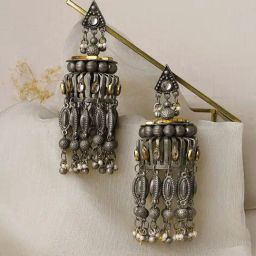 Teejh Ethnic Abhilaa Gold and Silver Oxidized Jhumki Earring-image-70