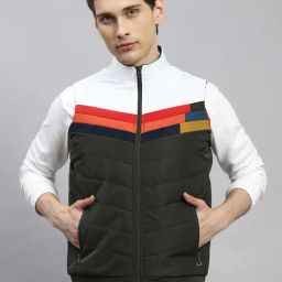 Monte Carlo Olive & White Regular Fit Striped Jacket-image-79