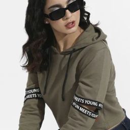 Campus Sutra Green Cotton Cropped Sweatshirt-picture-10