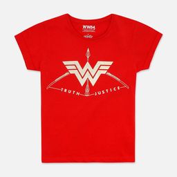 Kids Ville Girls Red Wonder Woman Printed Round Neck Cotton Pure Cotton T-shirt-image-14