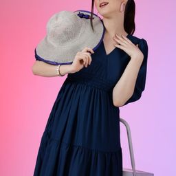 Femvy Women V-Neck Fit & Flare Midi Dress-picture-45