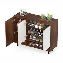BLUEWUD Prorage Brown & White Dual-Tone Engineered Wood Open Shelve Shoe Rack image 4