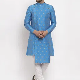 KLOTTHE Men Blue Woven Design Kurta-image-4