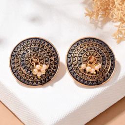 Fida Classic Black and Copper Stud Earrings-16