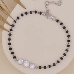 925 Silver AAA Grade American Diamond Solitaire Three Stone Mangalsutra Bracelet for Women-image-16