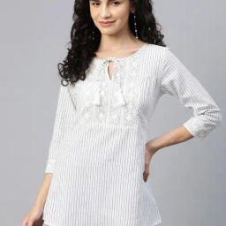 Cottinfab White & Black Cotton Striped Top-image-46