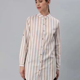 London Rag Khaki & White Striped Shirt-image-90