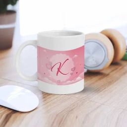 eCraftIndia White Ceramic Heart Clouds With Alphabet K Printed Coffee Mug (0.25 L)-46