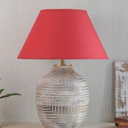 Kapoor Lamp Shades Distress White & Red Wood Cumberland Cotton Shade Table Lamp-picture-27