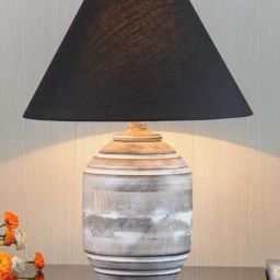 Kapoor Lamp Shades Distress White & Black Wood Bradbury Carved Table Lamp-image-67