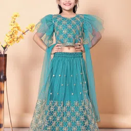 BAESD Girls Embroidered Thread Work Ready To Wear Net Lehenga & Blouse With Dupatta-picture-32