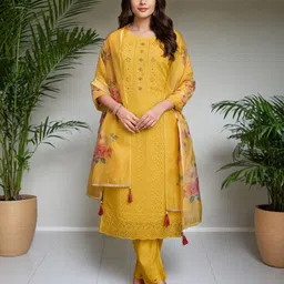 SZN Embroidered Chikankari Straight Kurta With Trousers And Dupatta-picture-15