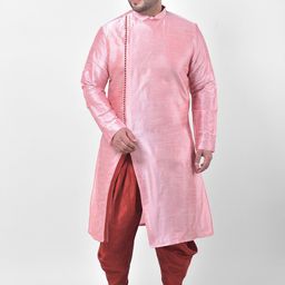 DEYANN PLUS Men Plus Size Pink Dupion Silk Angrakha Kurta-8