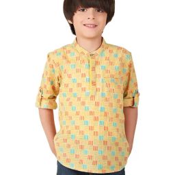 Fabindia Kids Yellow Printed Full Sleeves Kurta-image-79
