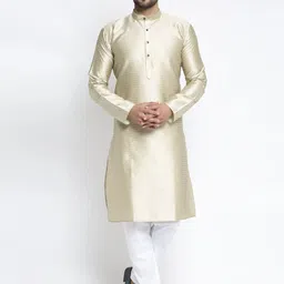 Jompers Men Beige & White Woven Design Kurta with Churidar-image-72