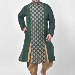Deyann plus men green & gold-toned ethnic motifs printed kurta-14