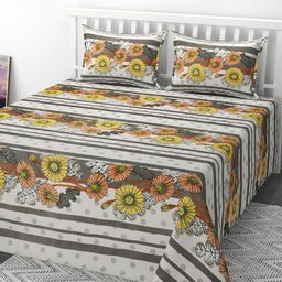 CLIO'S HERITAGE STORE White & Yellow Geometric 210 TC Queen Bedsheet with 2 Pillow Covers-image-90