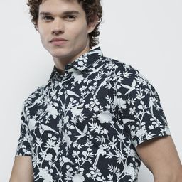 The Indian Garage Co Men Navy Blue & White Comfort Floral Printed Cotton Shirt-image-89