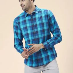 Byford by Pantaloons Brilliant Blue Cotton Slim Fit Checks Shirt-image-16