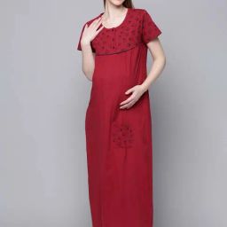 Kryptic Maroon Cotton Printed Maternity Nightdress-image-21