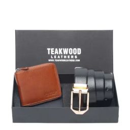 Teakwood Leathers Brown Casual Leather Bi-Fold Wallet with Belt Gift Set for Men-15