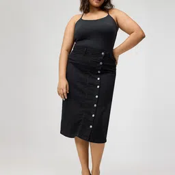 FREAKINS Plus Size Buttoned Straight Midi Skirts-image-53