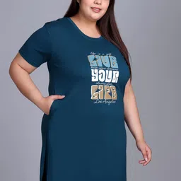 IN Love Printed Plus Size Cotton Longline Lounge Tshirts-image-97