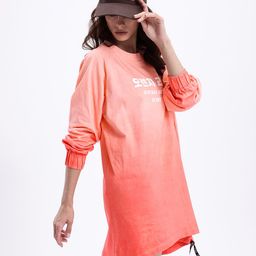 Kook N Keech Ombre Dyed Raglan Sleeves Cotton Street-Style T-shirt Dress with Toggle Hem-picture-15