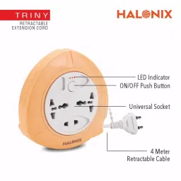 Halonix Triny Retractable Extension Cord with Universal Socket, , 4 Meter Cord (Orange) image 3