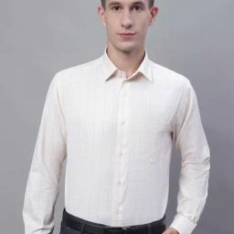Cantabil Mustard Cotton Regular Fit Checks Shirt-image-75