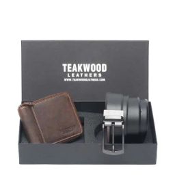 Teakwood Leathers Brown Casual Leather Bi-Fold Wallet with Belt Gift Set for Men-picture-10