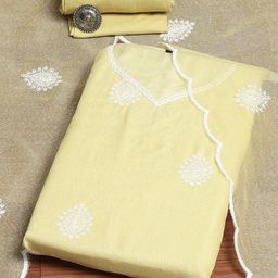 Biba Floral Embroidered Thread Work Pure Cotton Unstitched Dress Material-image-32