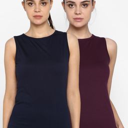 appulse Women Pack Of 2 Navy Blue & Burgundy Solid Round Neck T-shirt-image-44