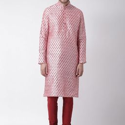DEYANN Men Pink & Red Printed Kurta with Churidar-19