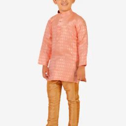 Pro-Ethic Style Developer Kids Dark Peach & Beige Printed Full Sleeves Kurta with Pyjamas image 4