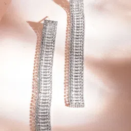 Rubans Rhodium Plated Long Cubic Zirconia Studded Statement Drop Earrings image 2