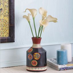 VarEesha Madhubani Work Terracotta Black Vase-image-11