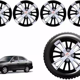 Auto Pearl CSDC01 R14 35.56 cm (14 Inch) PPress Type Wheel Hubcap with Retention Ring Glossy White Black Wheel Cover for Accent (Set of 4)-image-3