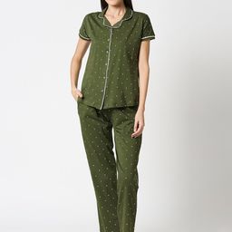 AV2 Women Olive Green & White Printed Night suit-47