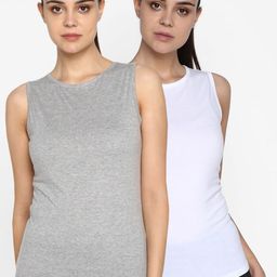 appulse Women Grey & White Set of 2 Solid Round Neck T-shirt-4