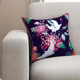 SEJ by Nisha Gupta Navy Blue Single Floral Square Cushion Covers-picture-12