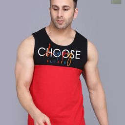 SLOWLORIS Pack Of 2 Printed Combed Cotton Gym Vests VSL26 CMB(CHS BLACKRED)(NVR LGTGREEN)-image-52