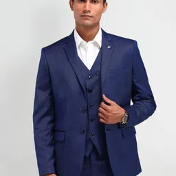 AD By Arvind Man Solid Lapel Collar Tailored Fit Single-Breasted Three Piece Formal Suit-image-80