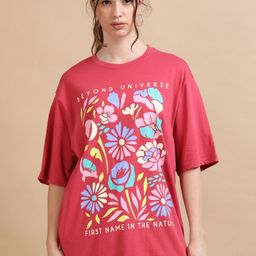 MORSE CODE Floral Printed Oversized Pure Cotton T-shirt-28