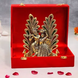 Aura Yellow & Black Lord Radha Krishna Metal Diya With Box-picture-23