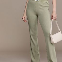 Calvin Klein Jeans Women Ribbed Flared Easy Wash Woven Trousers-image-39